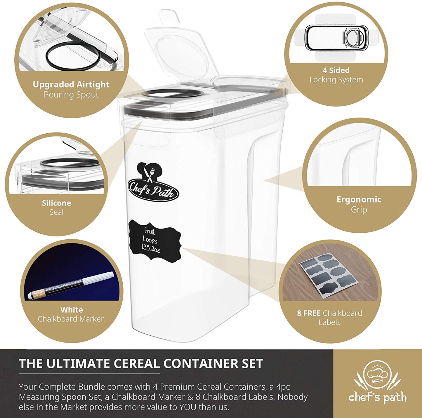 Airtight Cereal Container Storage Set (4 PCS) – BPA - Free Pantry Organization S3063 - Food Storage Containers with | Sold by Uncle Wiener's Wholesale