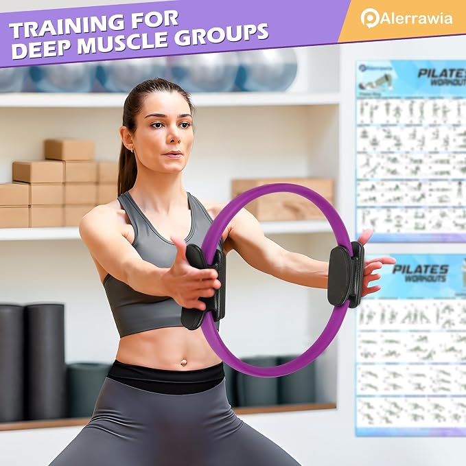 Alerrawia Pilates Ring Set – 14" Pilates Magic Circle with 5 Resistance Bands, 3 Yoga Bands, Exercise Ball, Gliding Discs & Workout Guide - Exercise Equipment with | Sold by Uncle Wiener's Wholesale