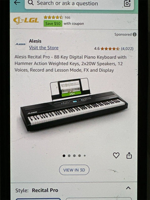 “Alesis Recital Pro 88-key digital piano front view”

“Alesis piano with built-in speakers and full-size weighted keys”

“88-key hammer action electric piano for beginners and pros”

“Rear panel of Alesis Recital Pro showing inputs and outputs”

“Close-up of control panel and FX buttons on Alesis keyboard”