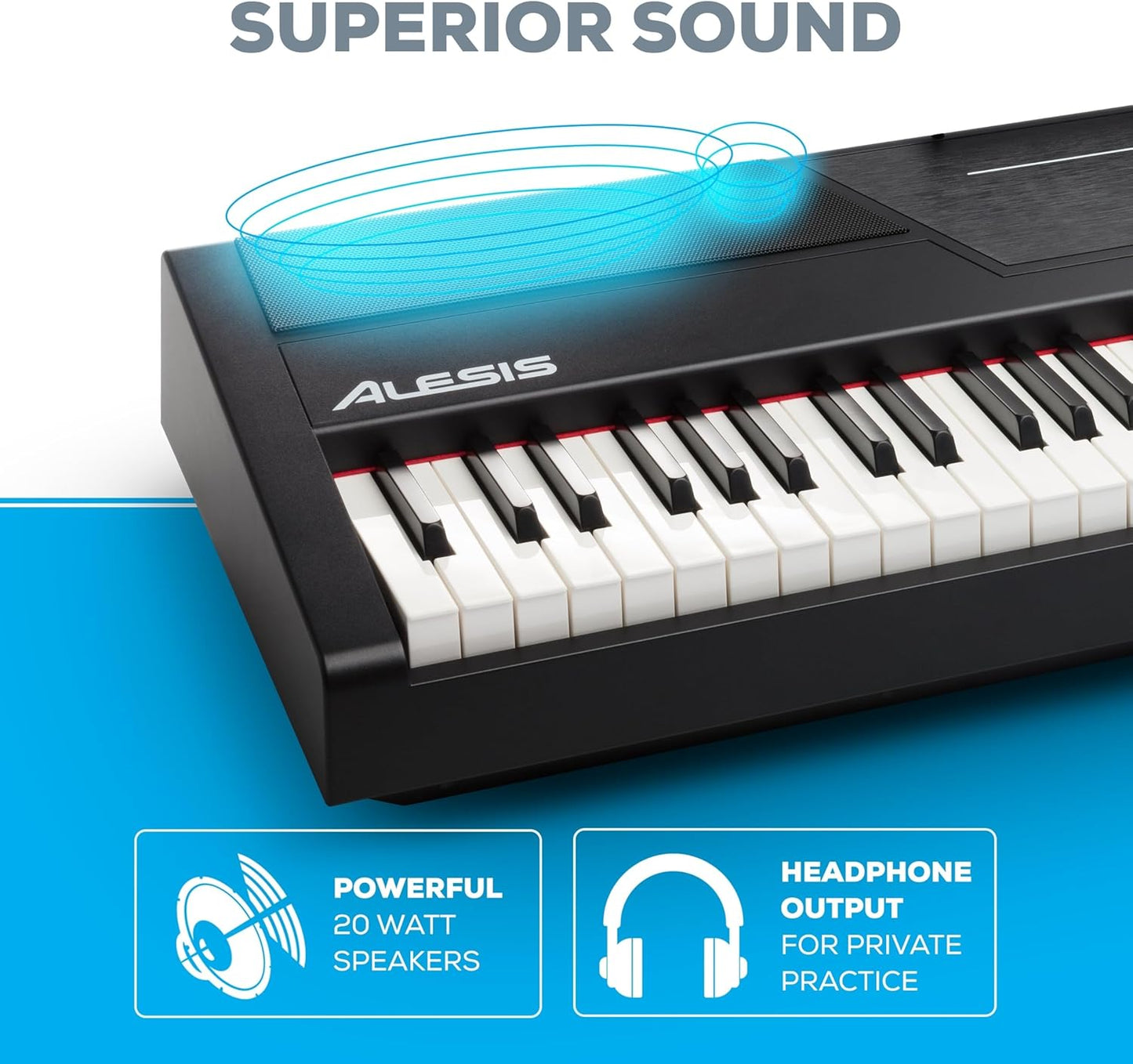 “Alesis Recital Pro 88-key digital piano front view”

“Alesis piano with built-in speakers and full-size weighted keys”

“88-key hammer action electric piano for beginners and pros”

“Rear panel of Alesis Recital Pro showing inputs and outputs”

“Close-up of control panel and FX buttons on Alesis keyboard”