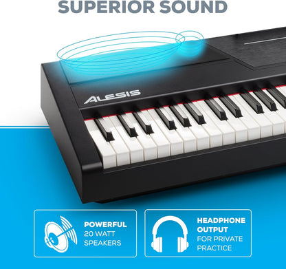 “Alesis Recital Pro 88-key digital piano front view”

“Alesis piano with built-in speakers and full-size weighted keys”

“88-key hammer action electric piano for beginners and pros”

“Rear panel of Alesis Recital Pro showing inputs and outputs”

“Close-up of control panel and FX buttons on Alesis keyboard”