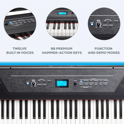“Alesis Recital Pro 88-key digital piano front view”

“Alesis piano with built-in speakers and full-size weighted keys”

“88-key hammer action electric piano for beginners and pros”

“Rear panel of Alesis Recital Pro showing inputs and outputs”

“Close-up of control panel and FX buttons on Alesis keyboard”