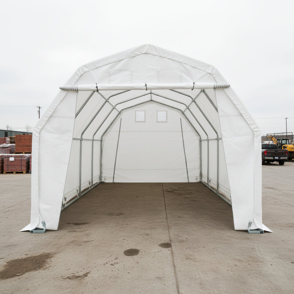All - Weather 12x20x10 FT Fabric Storage Garage – Durable Car Shelter | SKU: S122010PE - with 15 OZ PVC | Sold by Uncle Wiener's Wholesale