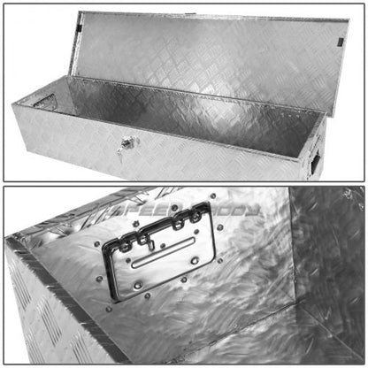 “Diamond plate aluminum underbody truck tool box with dual locks”
• “Weatherproof underbody truck tool storage box mounted under trailer”