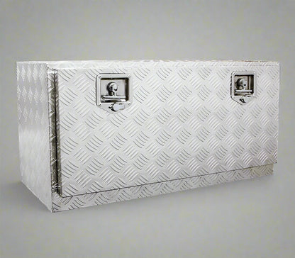 “Diamond plate aluminum underbody truck tool box with dual locks”
• “Weatherproof underbody truck tool storage box mounted under trailer”