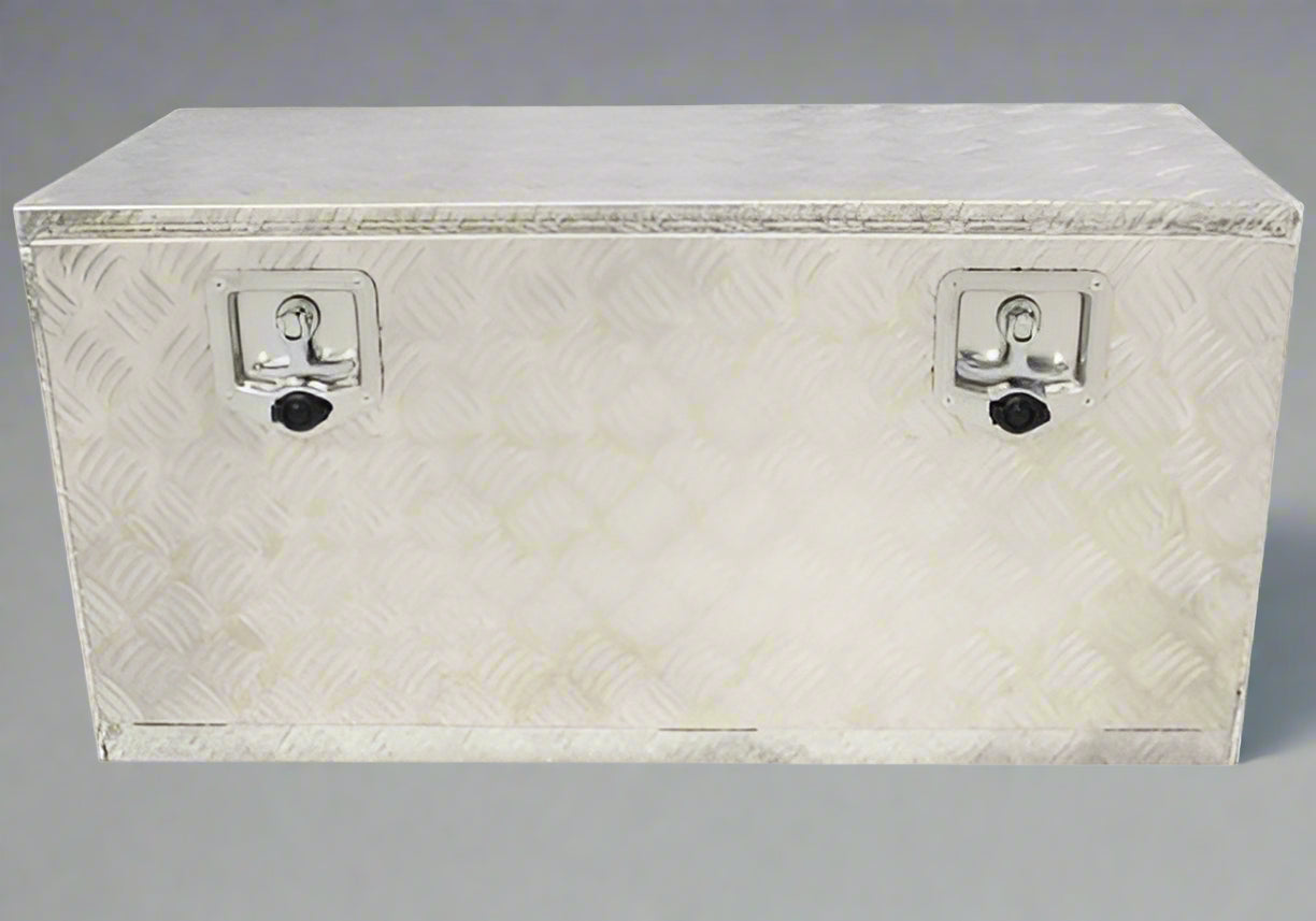 “Diamond plate aluminum underbody truck tool box with dual locks”
• “Weatherproof underbody truck tool storage box mounted under trailer”