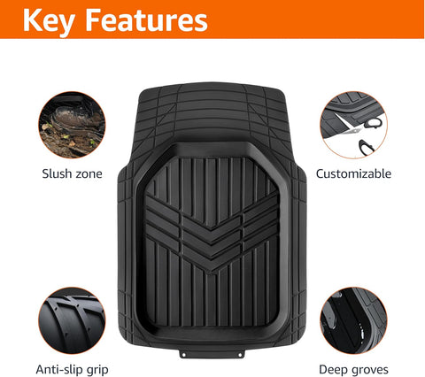 Amazon Basics 3 - Piece All - Weather Heavy Duty, Full Set Rubber Floor Mats for Universal Fit in Cars, SUVs, and Trucks, Black, Trim to Fit - with | Sold by Uncle Wiener's Wholesale