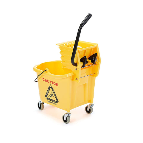 Amazon Basics Side Press Wringer Combo Commercial Floor Cleaning Rectangular Mop Bucket on Wheels, 35 - Quart, Yellow - with | Sold by Uncle Wiener's Wholesale