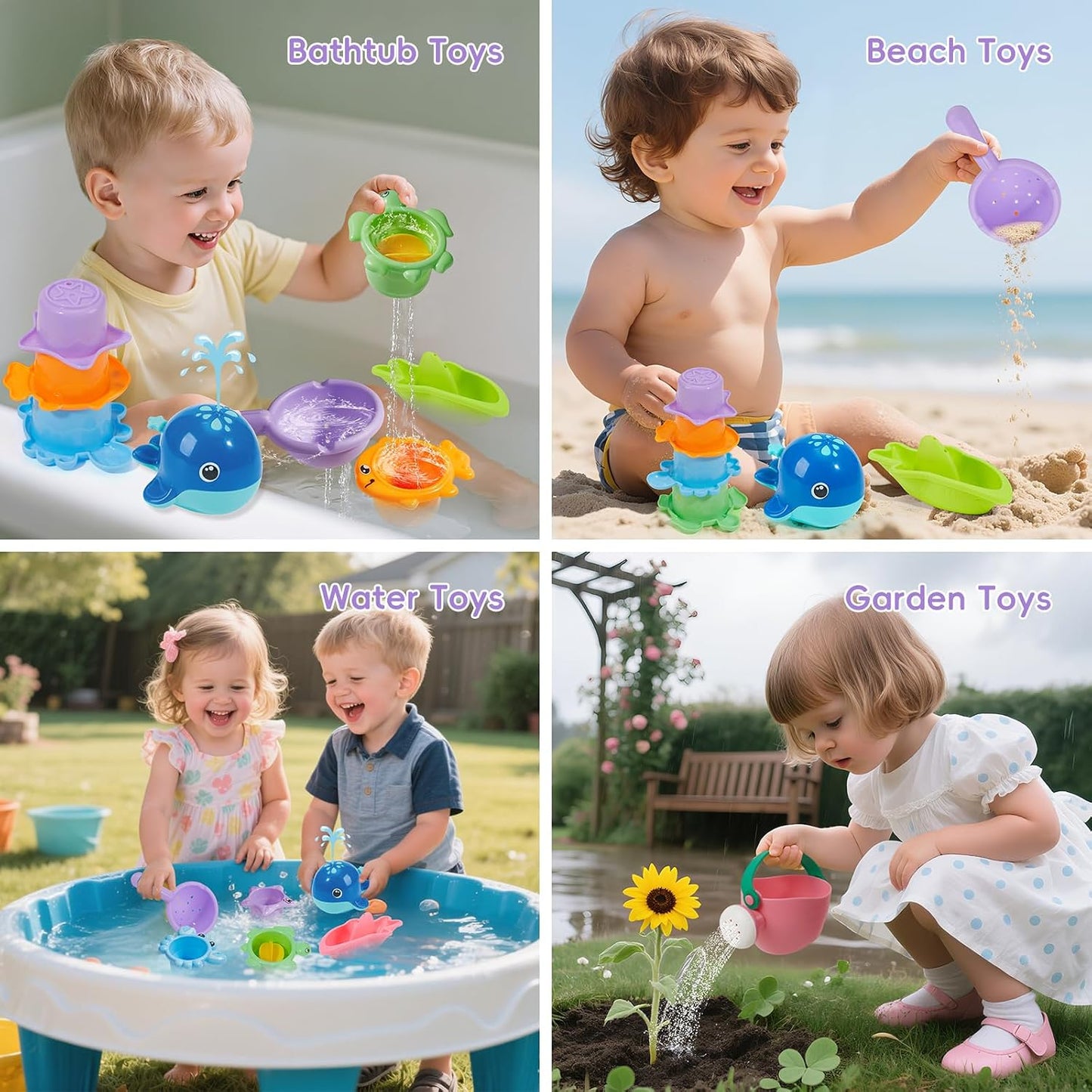 AMCHSURI 21-Piece Mold-Free Baby Bath Toys Set – Montessori Floating Boats, Stacking Cups & Shape Sorter for Toddlers 1–3 - Toys with | Sold by Uncle Wiener's Wholesale