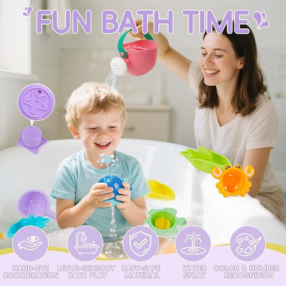 AMCHSURI 21-Piece Mold-Free Baby Bath Toys Set – Montessori Floating Boats, Stacking Cups & Shape Sorter for Toddlers 1–3 - Toys with | Sold by Uncle Wiener's Wholesale