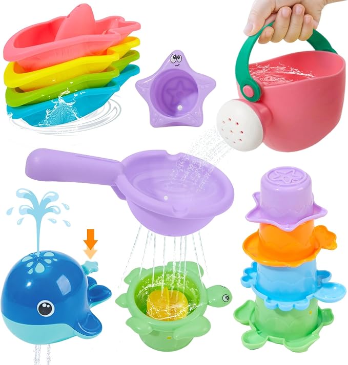 AMCHSURI 21-Piece Mold-Free Baby Bath Toys Set – Montessori Floating Boats, Stacking Cups & Shape Sorter for Toddlers 1–3 - Toys with | Sold by Uncle Wiener's Wholesale