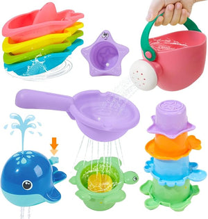 AMCHSURI 21-Piece Mold-Free Baby Bath Toys Set – Montessori Floating Boats, Stacking Cups & Shape Sorter for Toddlers 1–3