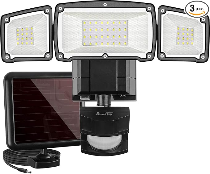 AmeriTop 1600LM Outdoor Solar Motion Sensor Light – 3-Head Adjustable LED Security Flood Light - General Equipment with | Sold by Uncle Wiener's Wholesale