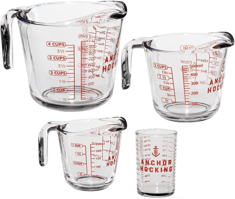 Anchor Hocking Glass Measuring Cups, 4 Piece Set - 5 oz, 1 - Cup, 2 - Cup, 4 - Cup - with | Sold by Uncle Wiener's Wholesale