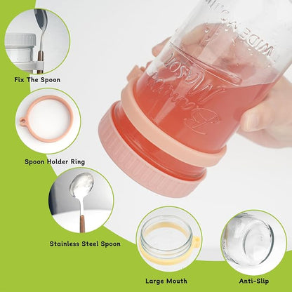 ANOTION Overnight Oats Glass Containers – 24oz Mason Jar Meal Prep Set with Lids, Spoons & Straws, 4 Pack - Home products with | Sold by Uncle Wiener's Wholesale