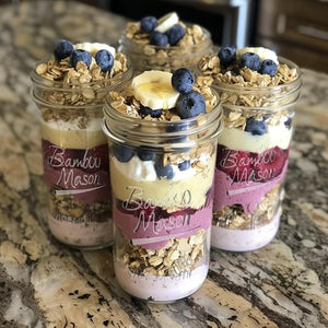 ANOTION Overnight Oats Glass Containers – 24oz Mason Jar Meal Prep Set with Lids, Spoons & Straws, 4 Pack