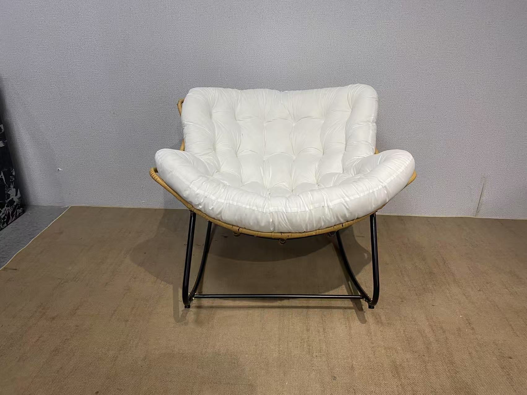 Antique Rocking Chair with Velvet Cushion – 330LBS Capacity | PE Rattan & Steel Frame – Beige, Dark Gray, Black, White - with Cozy Rocking Chair for Two – White | Sold by Uncle Wiener's Wholesale