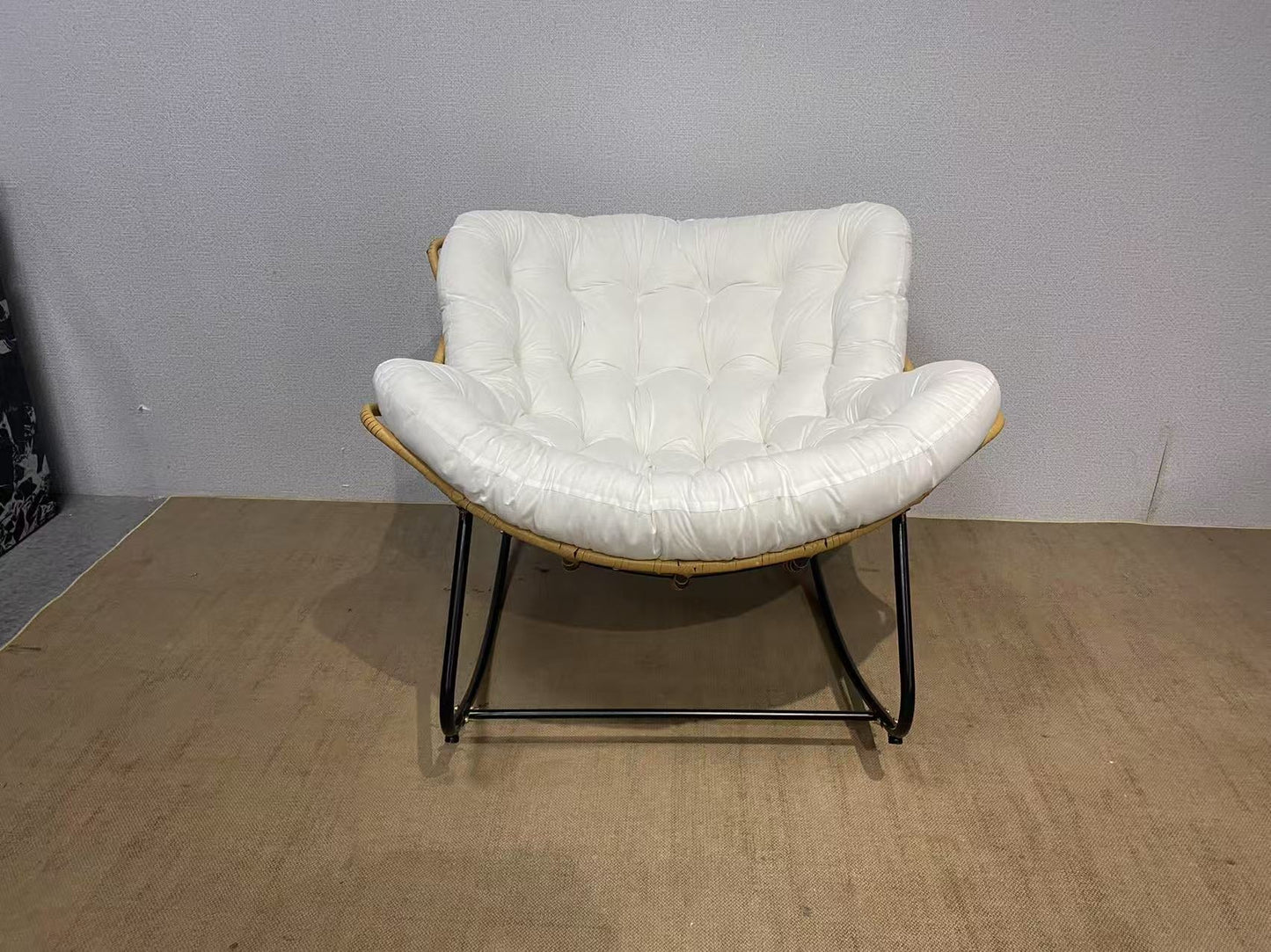 Antique Rocking Chair with Velvet Cushion – 330LBS Capacity | PE Rattan & Steel Frame – Beige, Dark Gray, Black, White - with Cozy Rocking Chair for Two – White | Sold by Uncle Wiener's Wholesale