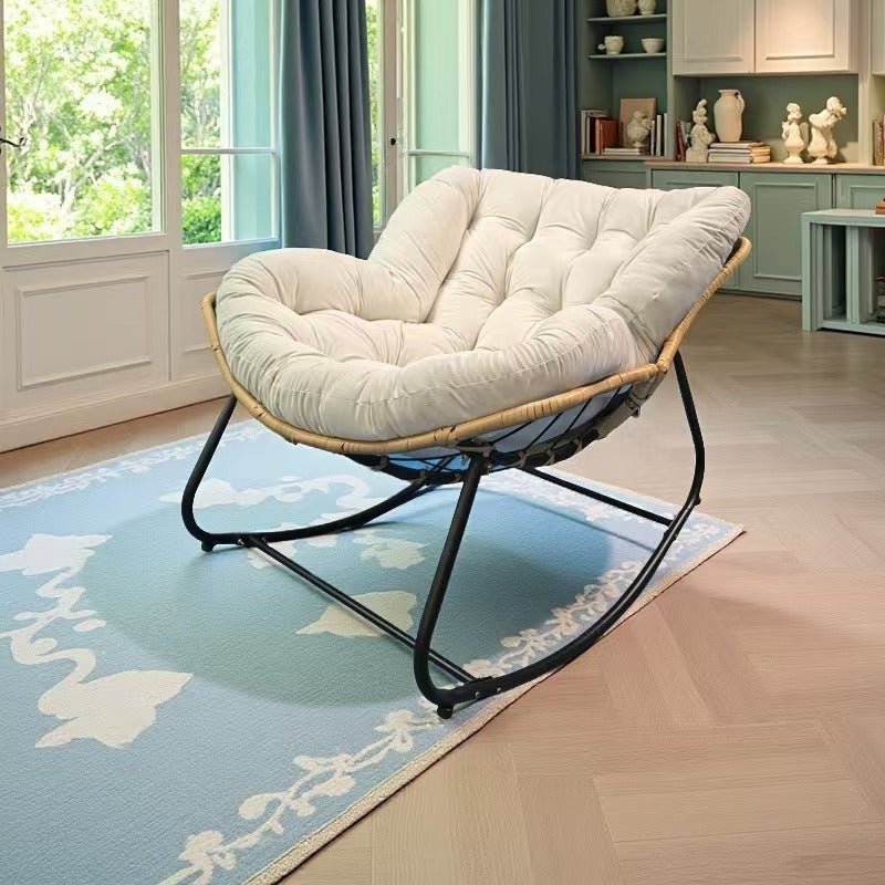 Antique Rocking Chair with Velvet Cushion – 330LBS Capacity | PE Rattan & Steel Frame – Beige, Dark Gray, Black, White - with Cozy Rocking Chair for Two – Beige | Sold by Uncle Wiener's Wholesale