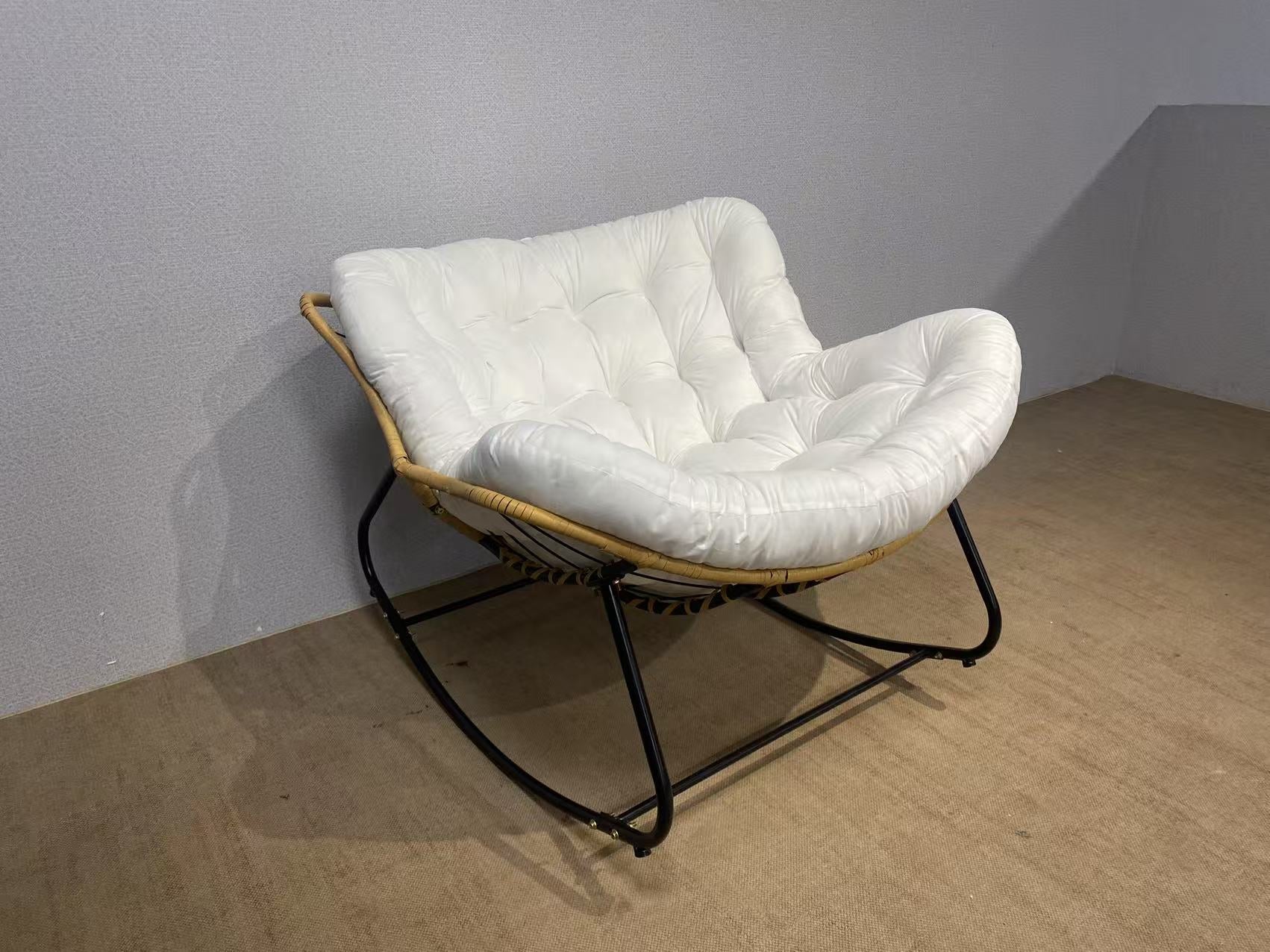 Antique Rocking Chair with Velvet Cushion – 330LBS Capacity | PE Rattan & Steel Frame – Beige, Dark Gray, Black, White - with Cozy Rocking Chair for Two – White | Sold by Uncle Wiener's Wholesale