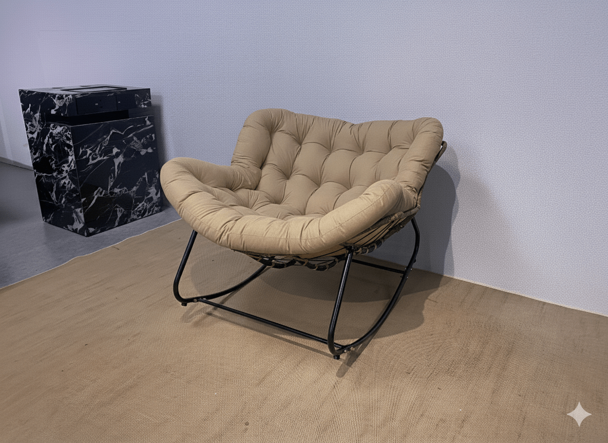 Antique Rocking Chair with Velvet Cushion – 330LBS Capacity | PE Rattan & Steel Frame – Beige, Dark Gray, Black, White - with Cozy Rocking Chair for Two – Black | Sold by Uncle Wiener's Wholesale