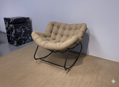Antique Rocking Chair with Velvet Cushion – 330LBS Capacity | PE Rattan & Steel Frame – Beige, Dark Gray, Black, White - with Cozy Rocking Chair for Two – Black | Sold by Uncle Wiener's Wholesale