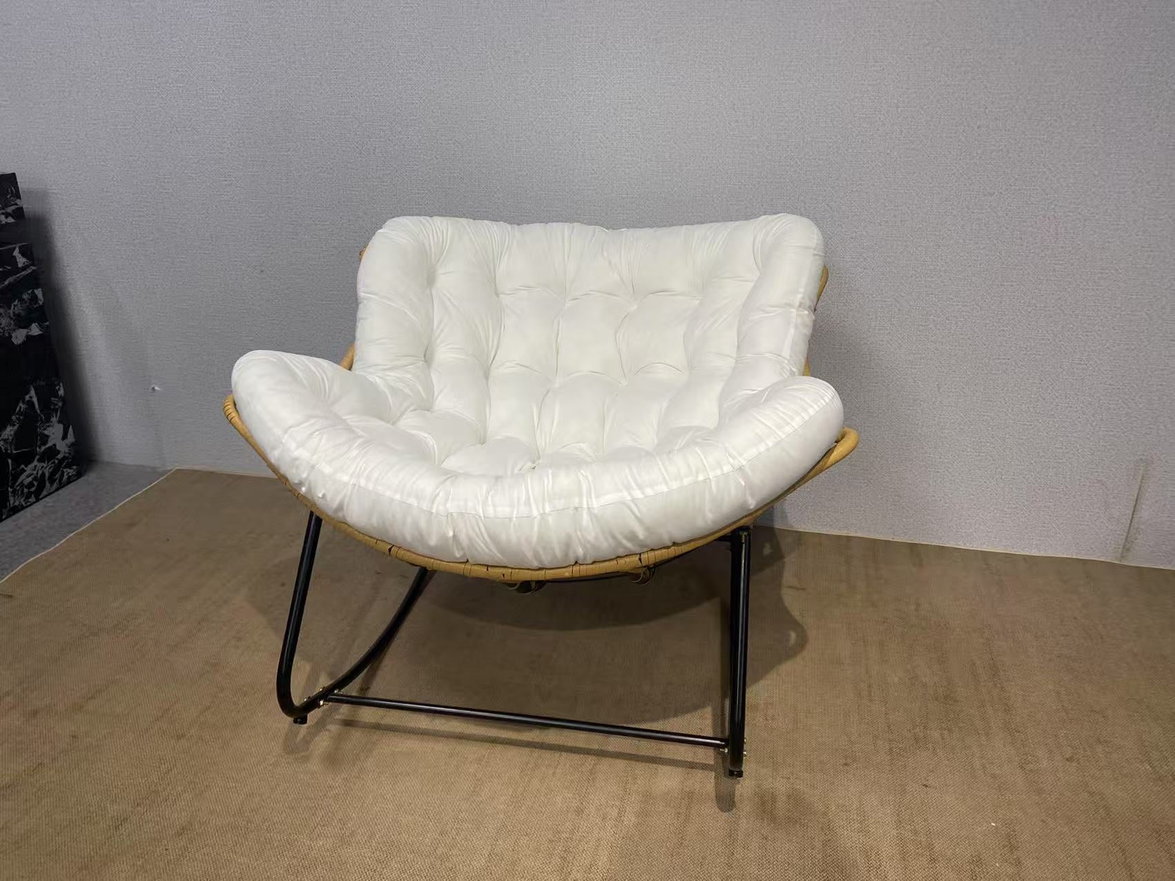 Antique Rocking Chair with Velvet Cushion – 330LBS Capacity | PE Rattan & Steel Frame – Beige, Dark Gray, Black, White - with Cozy Rocking Chair for Two – White | Sold by Uncle Wiener's Wholesale