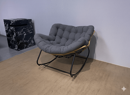 Antique Rocking Chair with Velvet Cushion – 330LBS Capacity | PE Rattan & Steel Frame – Beige, Dark Gray, Black, White - with Cozy Rocking Chair for Two – Dark Gray | Sold by Uncle Wiener's Wholesale