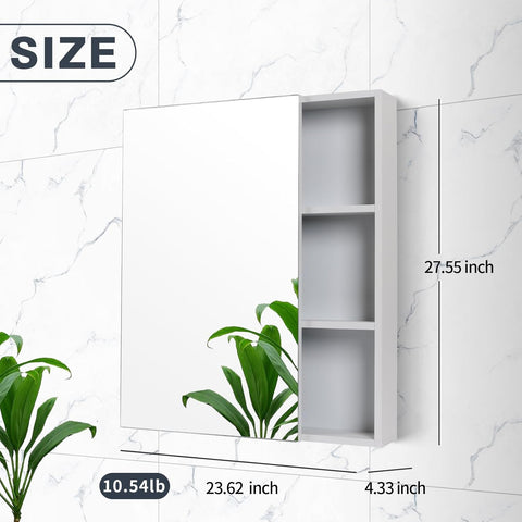 White wall-mounted aluminum bathroom mirror cabinet with shelves and towel holder – ANTIS’S HOME