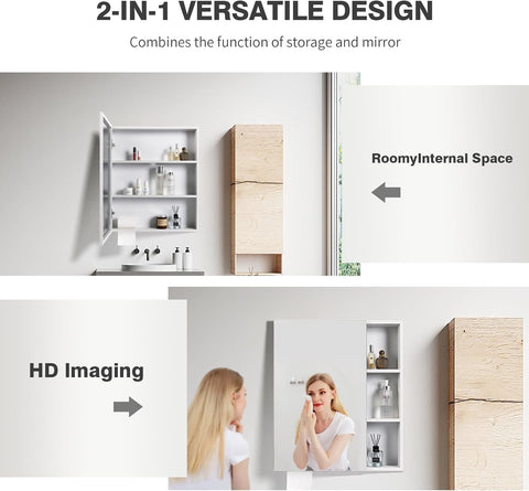 White wall-mounted aluminum bathroom mirror cabinet with shelves and towel holder – ANTIS’S HOME