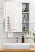 White wall-mounted aluminum bathroom mirror cabinet with shelves and towel holder – ANTIS’S HOME