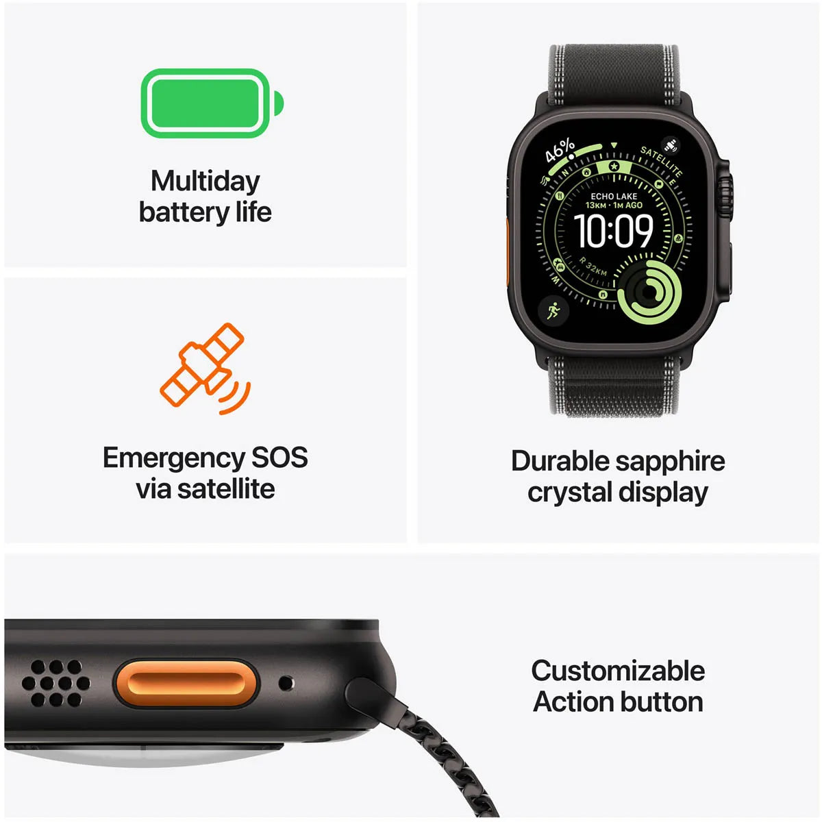 Apple Watch Ultra 3 GPS + Cellular 49mm – Black Titanium Case with Black Alpine Loop, Large