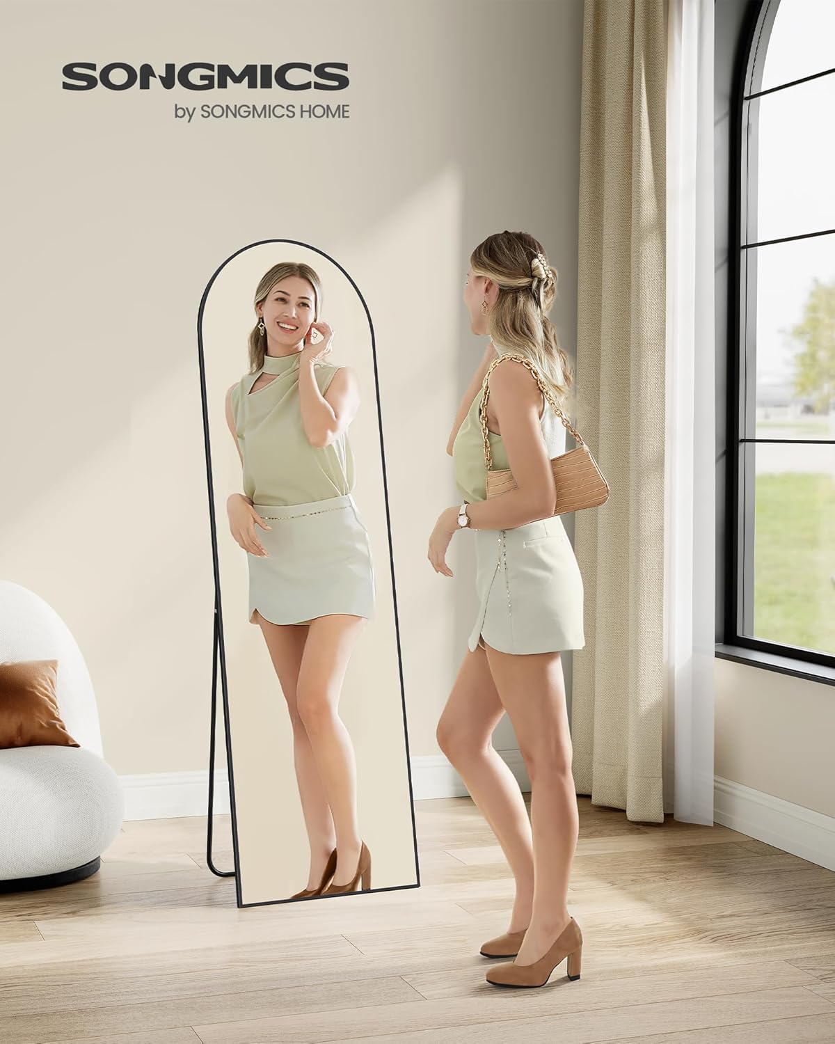 Arched Full Length Mirror with Stand, Full Body Floor Mirror, Wall Mounted Mirror for Bedroom, Living Room, Entryway and Cloakroom 63 x 20 Inches Ink Black LFM031B01 - with | Sold by Uncle Wiener's Wholesale