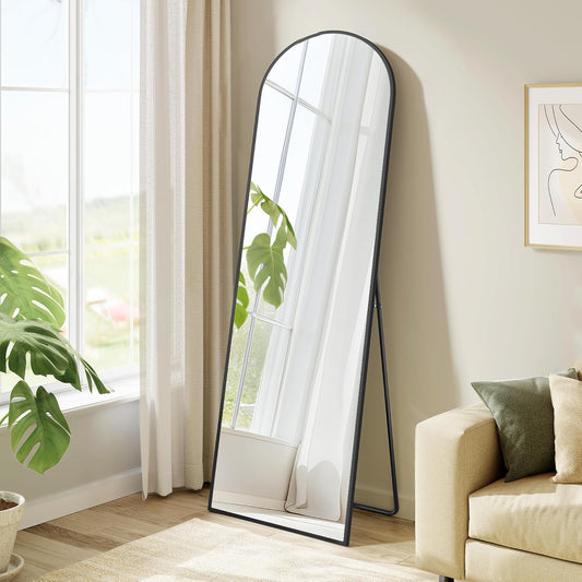 Arched Full Length Mirror with Stand, Full Body Floor Mirror, Wall Mounted Mirror for Bedroom, Living Room, Entryway and Cloakroom 63 x 20 Inches Ink Black LFM031B01 - with | Sold by Uncle Wiener's Wholesale