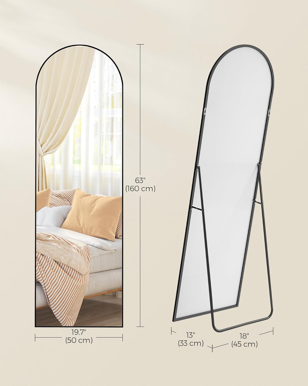 Arched Full Length Mirror with Stand, Full Body Floor Mirror, Wall Mounted Mirror for Bedroom, Living Room, Entryway and Cloakroom 63 x 20 Inches Ink Black LFM031B01 - with | Sold by Uncle Wiener's Wholesale