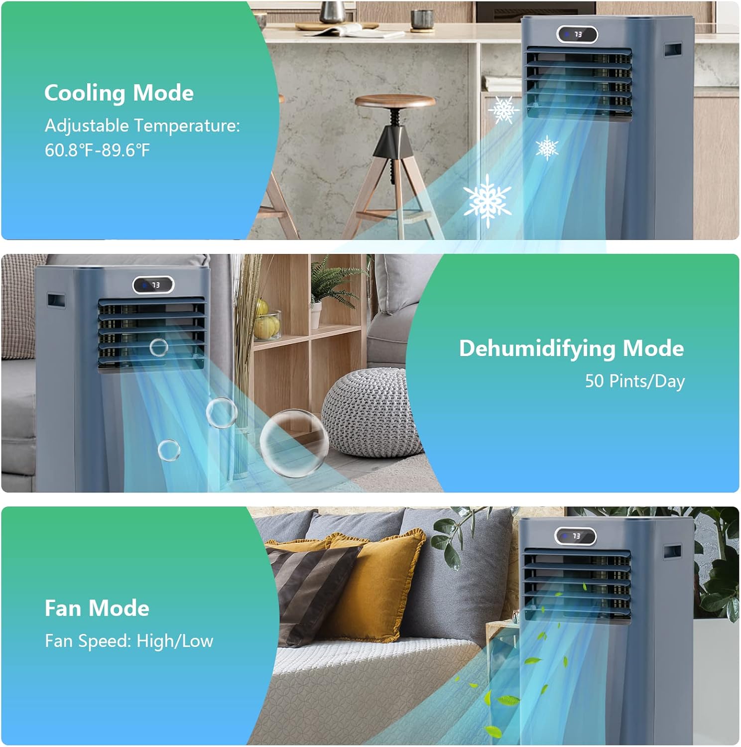 ARLIME Air Conditioner Portable, 8000 BTU Cools up to 350 sq. ft, Portable AC Unit with Fan & Dehumidifier, 2 Speed, Child Lock, 24H Timer, LED Display, Air Cooler for Living Room, Bedroom, Office - with Dark Blue | Sold by Uncle Wiener's Wholesale