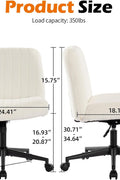 Armless Wide Office Chair with Wheels Crossleg Office Chair 120° Rocking Mid Back White Sherpa Ergonomic Computer Task Chairs for Make Up - with | Sold by Uncle Wiener's Wholesale