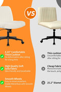 Armless Wide Office Chair with Wheels Crossleg Office Chair 120° Rocking Mid Back White Sherpa Ergonomic Computer Task Chairs for Make Up - with | Sold by Uncle Wiener's Wholesale