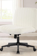 Armless Wide Office Chair with Wheels Crossleg Office Chair 120° Rocking Mid Back White Sherpa Ergonomic Computer Task Chairs for Make Up - with | Sold by Uncle Wiener's Wholesale