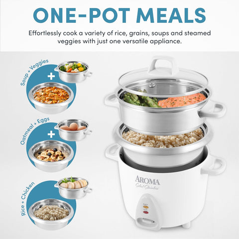 Aroma Housewares 14 - Cup (Cooked) / 3Qt. Select Stainless Pot - Style Rice Cooker, & Food Steamer, One - Touch Operation, Automatic Keep Warm Mode, White (ARC - 757 - 1SG) - with | Sold by Uncle Wiener's Wholesale