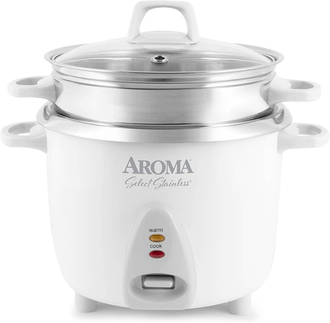 Aroma Housewares 14 - Cup (Cooked) / 3Qt. Select Stainless Pot - Style Rice Cooker, & Food Steamer, One - Touch Operation, Automatic Keep Warm Mode, White (ARC - 757 - 1SG) - with | Sold by Uncle Wiener's Wholesale