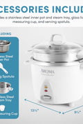 Aroma Housewares 14 - Cup (Cooked) / 3Qt. Select Stainless Pot - Style Rice Cooker, & Food Steamer, One - Touch Operation, Automatic Keep Warm Mode, White (ARC - 757 - 1SG) - with | Sold by Uncle Wiener's Wholesale