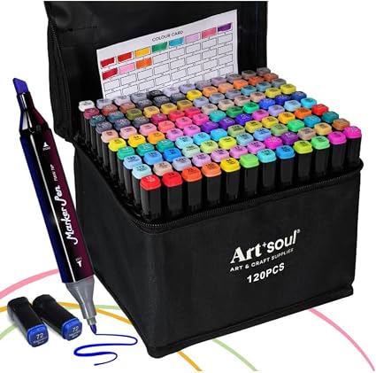 Art+soul 120-Colour Alcohol Markers Set – Dual Tip Permanent Art Markers with Fine & Broad Chisel Tips, Carrying Case & Colour Card - Toys with | Sold by Uncle Wiener's Wholesale