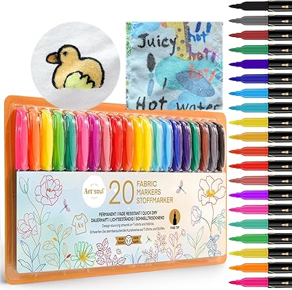 Art+soul Fabric Markers 20 Colors Fine Tip Permanent Quick Dry Fade Resistant for T Shirts Shoes Bags and Textiles - Toys with | Sold by Uncle Wiener's Wholesale