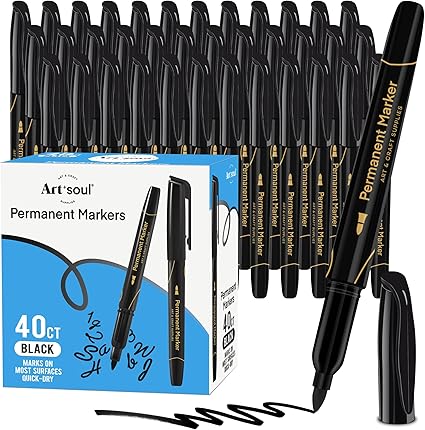Art+soul Permanent Markers 40 Pack Black Fine Point Quick Dry Waterproof Marker Set - with | Sold by Uncle Wiener's Wholesale