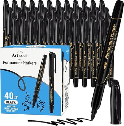 Art+soul Permanent Markers 40 Pack Black Fine Point Quick Dry Waterproof Marker Set - with | Sold by Uncle Wiener's Wholesale