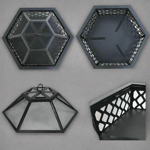 Hexagon fire pit kit components ready for assembly