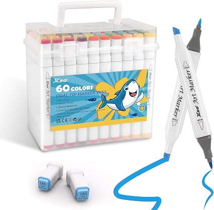 Assorted -Colour Alcohol Markers Set – Dual Tip Brush and Chisel Art Markers for Drawing, Colouring and Illustration - Toys with 60 | Sold by Uncle Wiener's Wholesale
