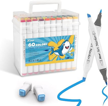 Assorted -Colour Alcohol Markers Set – Dual Tip Brush and Chisel Art Markers for Drawing, Colouring and Illustration - Toys with 60 | Sold by Uncle Wiener's Wholesale