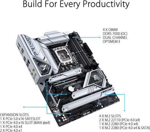 ASUS Prime Z790 - A WiFi 6E LGA 1700(Intel 14th,13th&12th) ATX Motherboard (16+1 DrMOS, PCIe 5.0,DDR5,4X M.2 Slots,2.5 Gb LAN,USB 3.2 Gen 2 Front Panel Type - C, Thunderbolt 4/USB4, DP) - with BLACK | Sold by Uncle Wiener's Wholesale